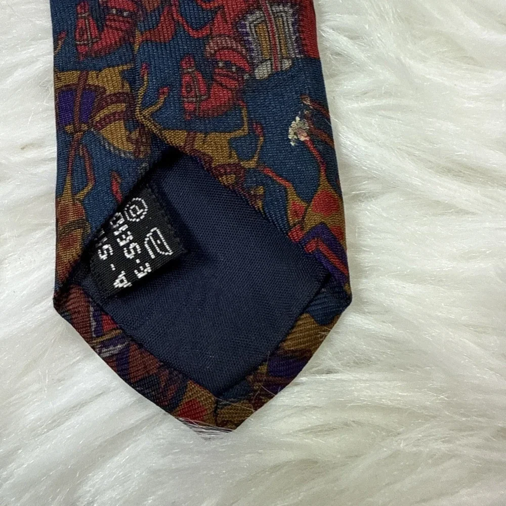 Salvatore‎ Ferragamo Men's Silk Tie Blue Horses Motif Made in Italy Designer